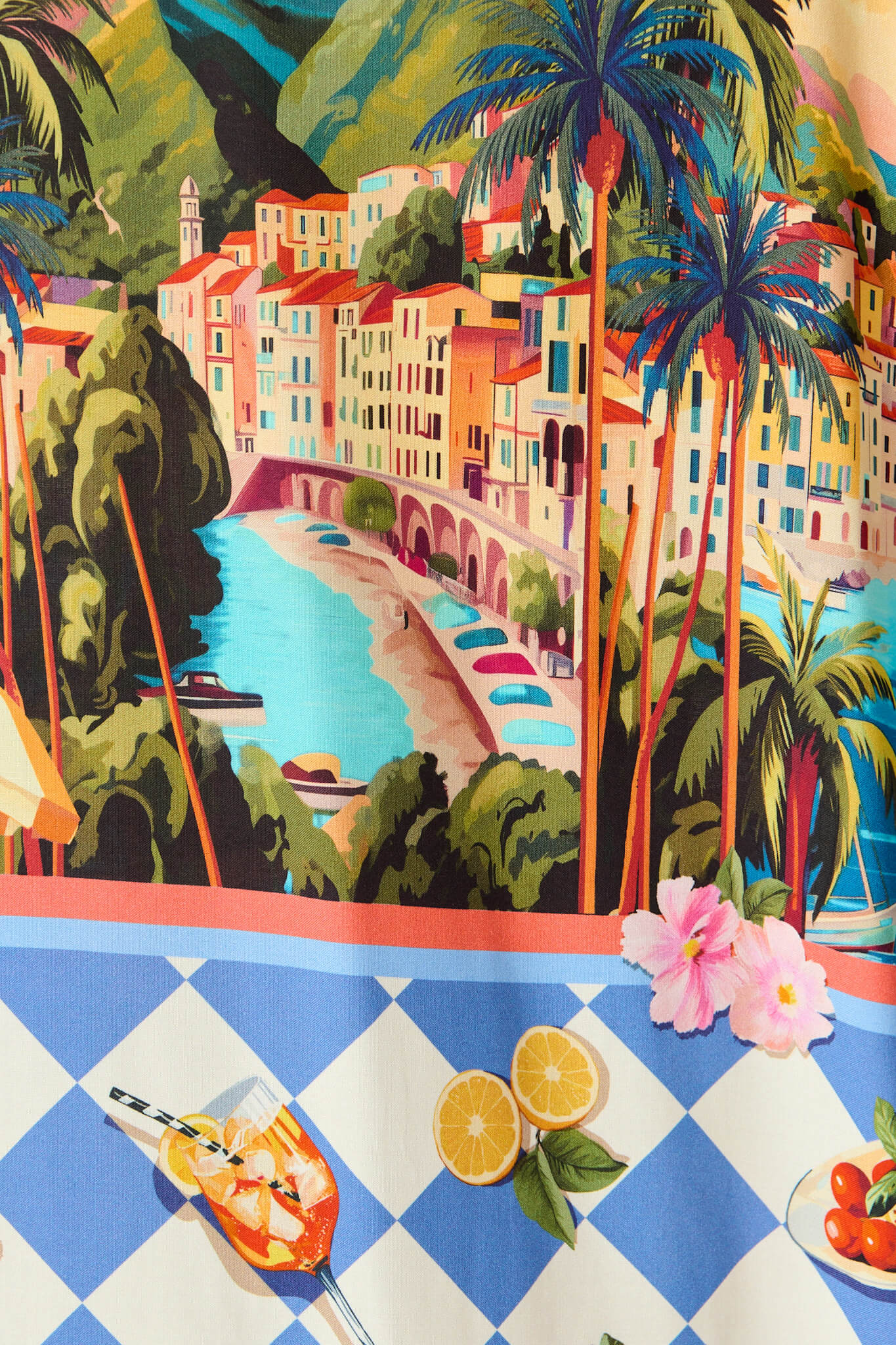 Lucia Pant In Light Blue with Multi Tropical Print