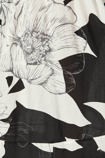 Wintour Midi Dress In Black With White Floral