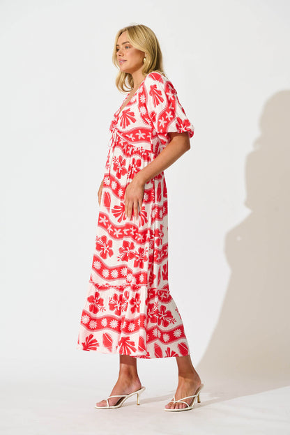 Coverdale Maxi Dress in Red with White Print