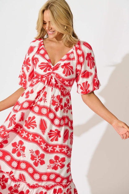 Coverdale Maxi Dress in Red with White Print