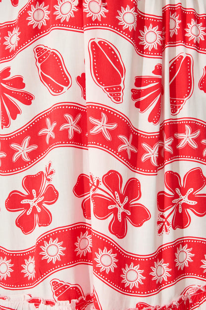 Coverdale Maxi Dress in Red with White Print