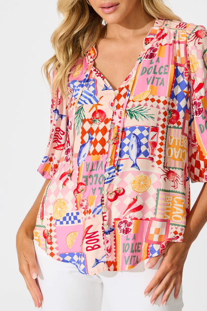 Annelie Top In Multi Conversational Print