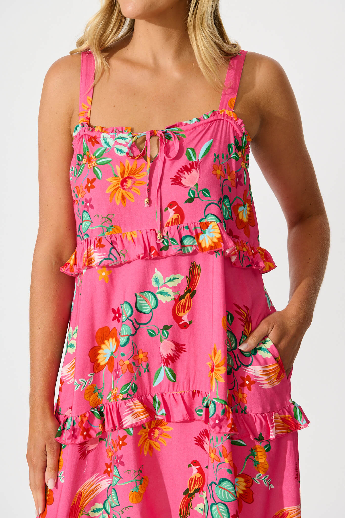 Sansa Dress in Pink Tropical Print