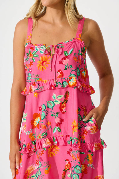Sansa Dress in Pink Tropical Print