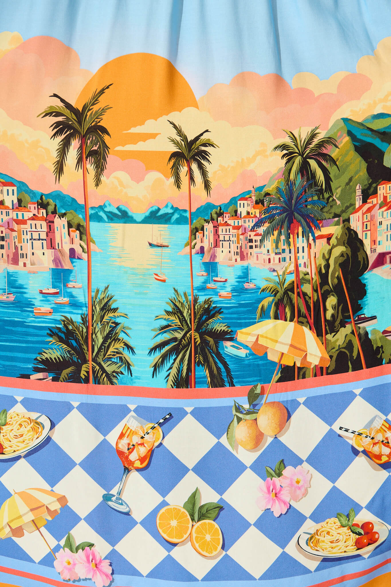 Dory Maxi Dress In Light Blue with Multi Tropical Print