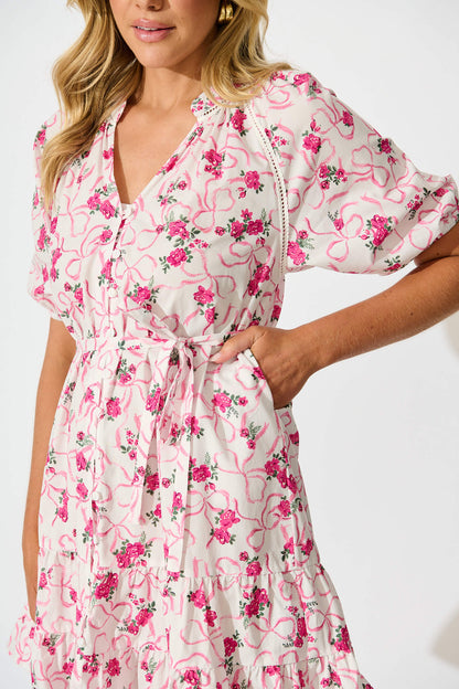 Alita Dress in Pink Floral Print Cotton