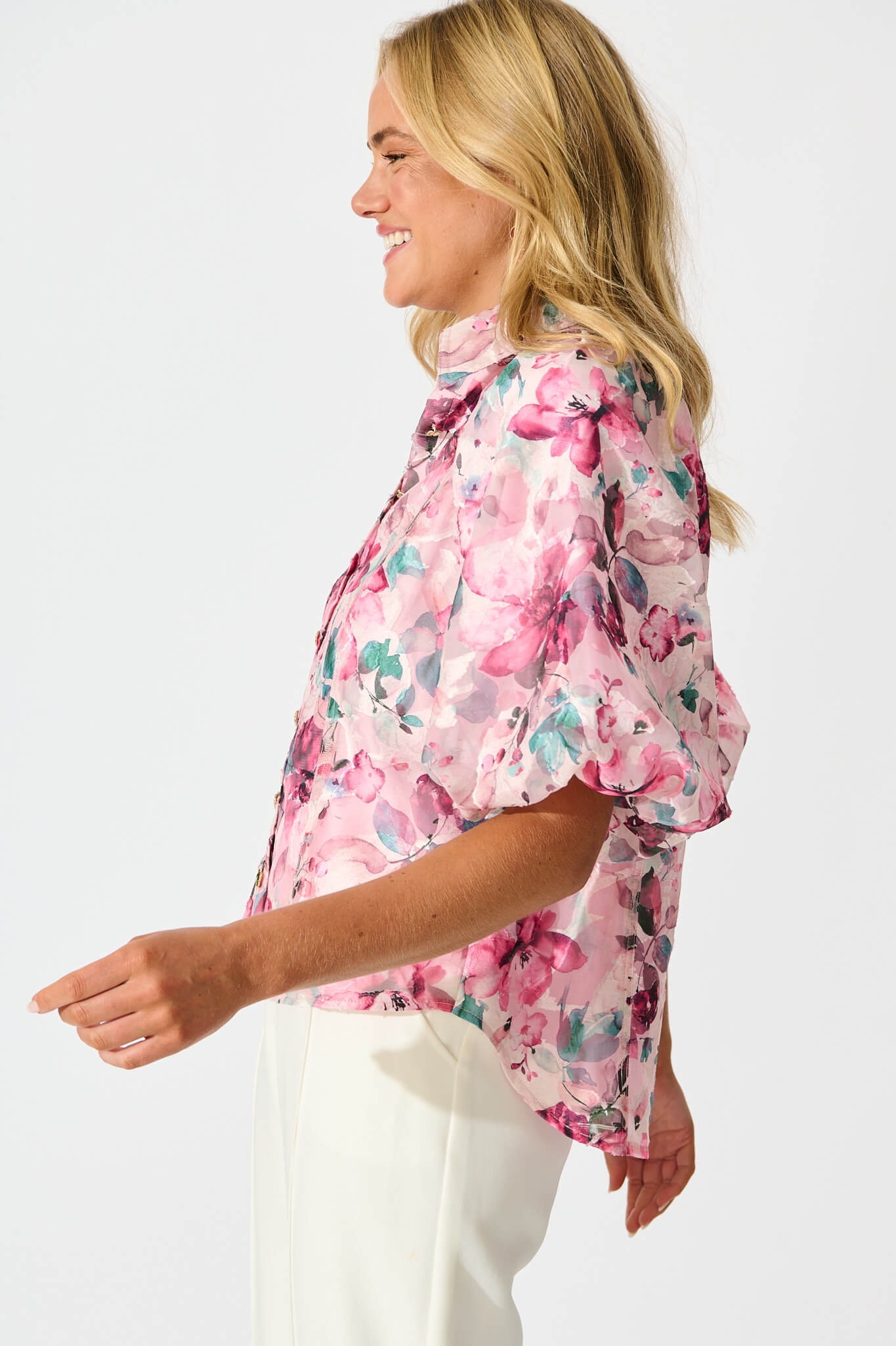 Good love Shirt in Multi Pink Floral Organza