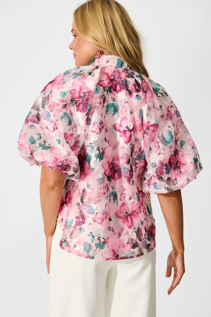 Good love Shirt in Multi Pink Floral Organza