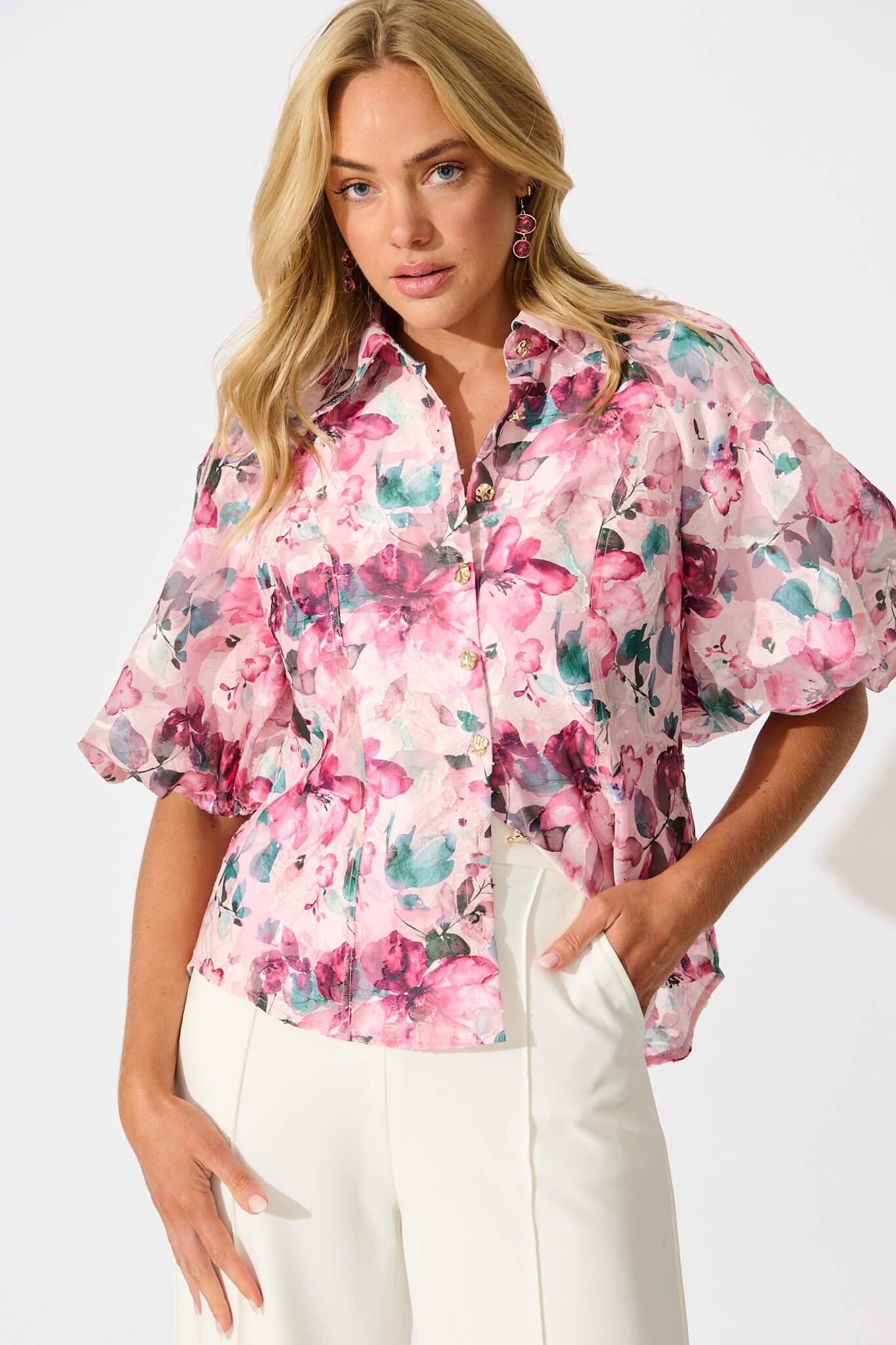 Good love Shirt in Multi Pink Floral Organza