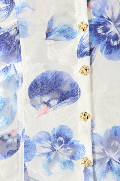 Good love Shirt in White with Blue Floral Organza