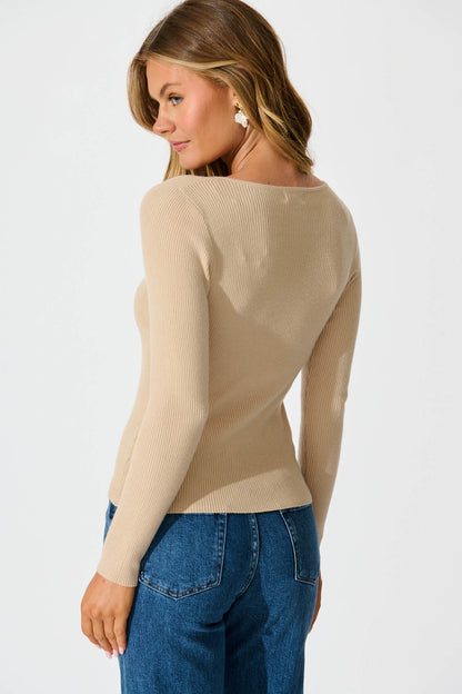 Levine Knit In Beige Cotton Blend
