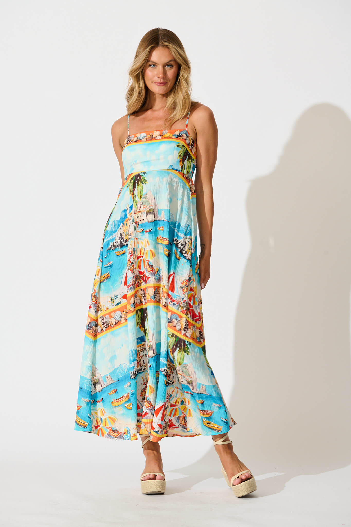 Willa Maxi Sundress In Multi Italian Riviera Print