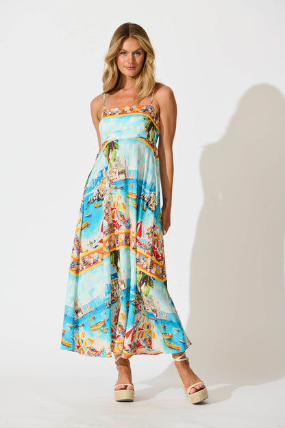 Willa Maxi Sundress In Multi Italian Riviera Print