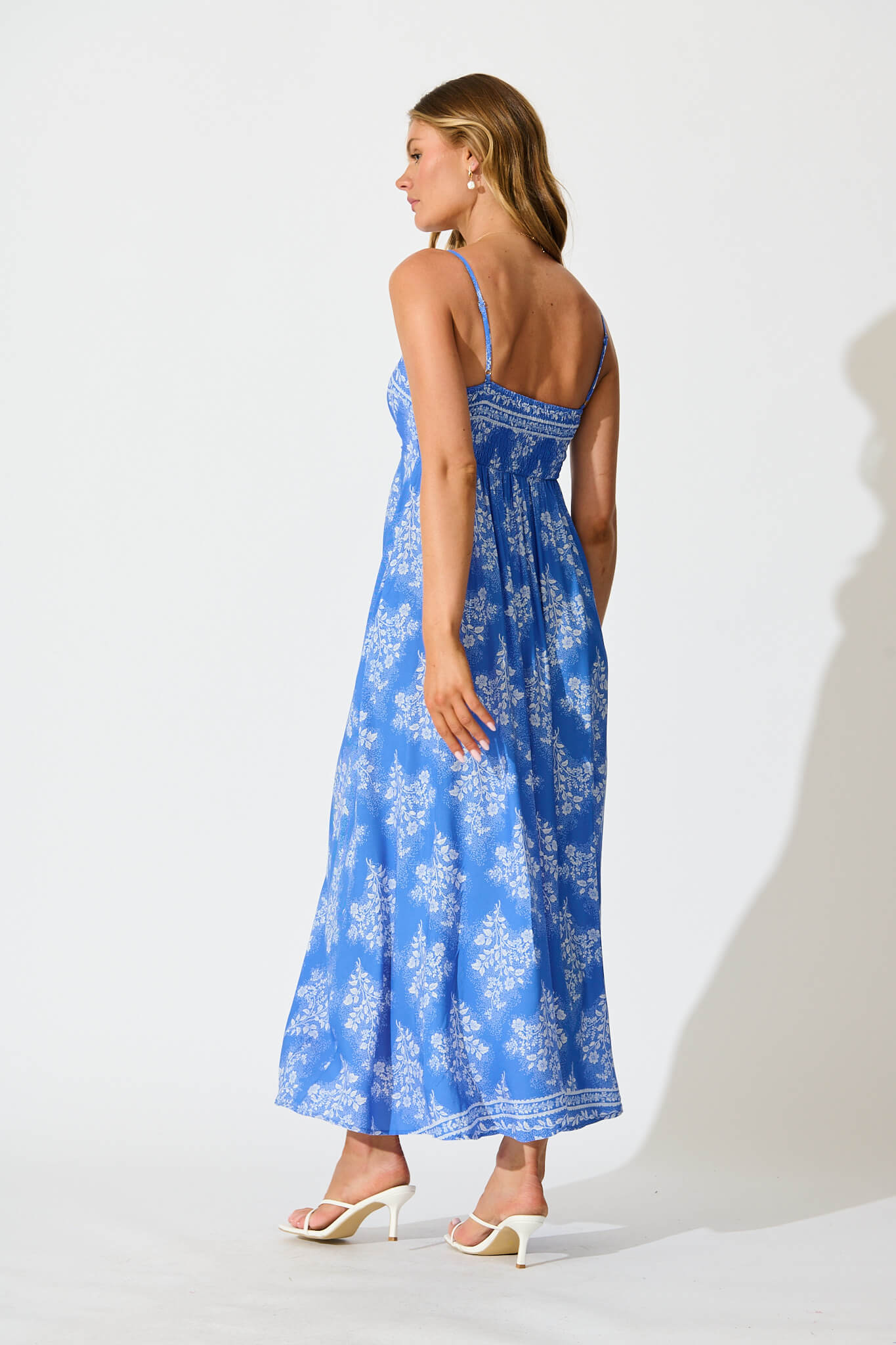 Willa Maxi Sundress In Blue with White Floral