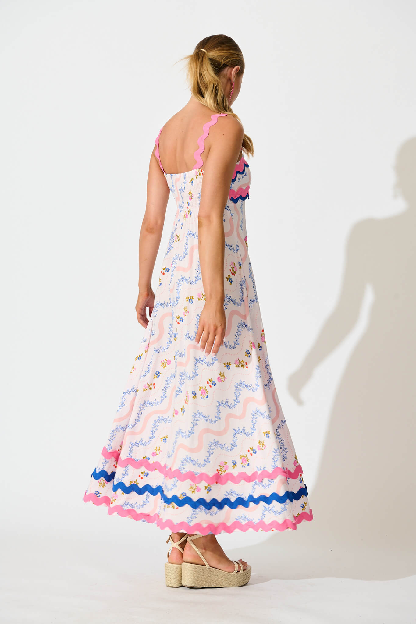 Peony Maxi Sundress in Pink Multi Floral with Ric Rac Trim