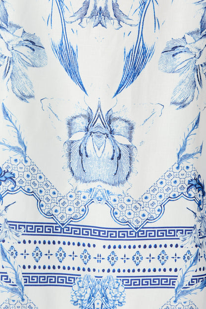 Mariah Pants in White with Blue Floral Border