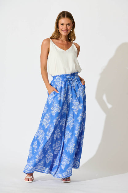 Mariah Pant in Blue with White Floral