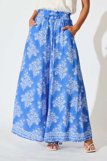 Mariah Pant in Blue with White Floral