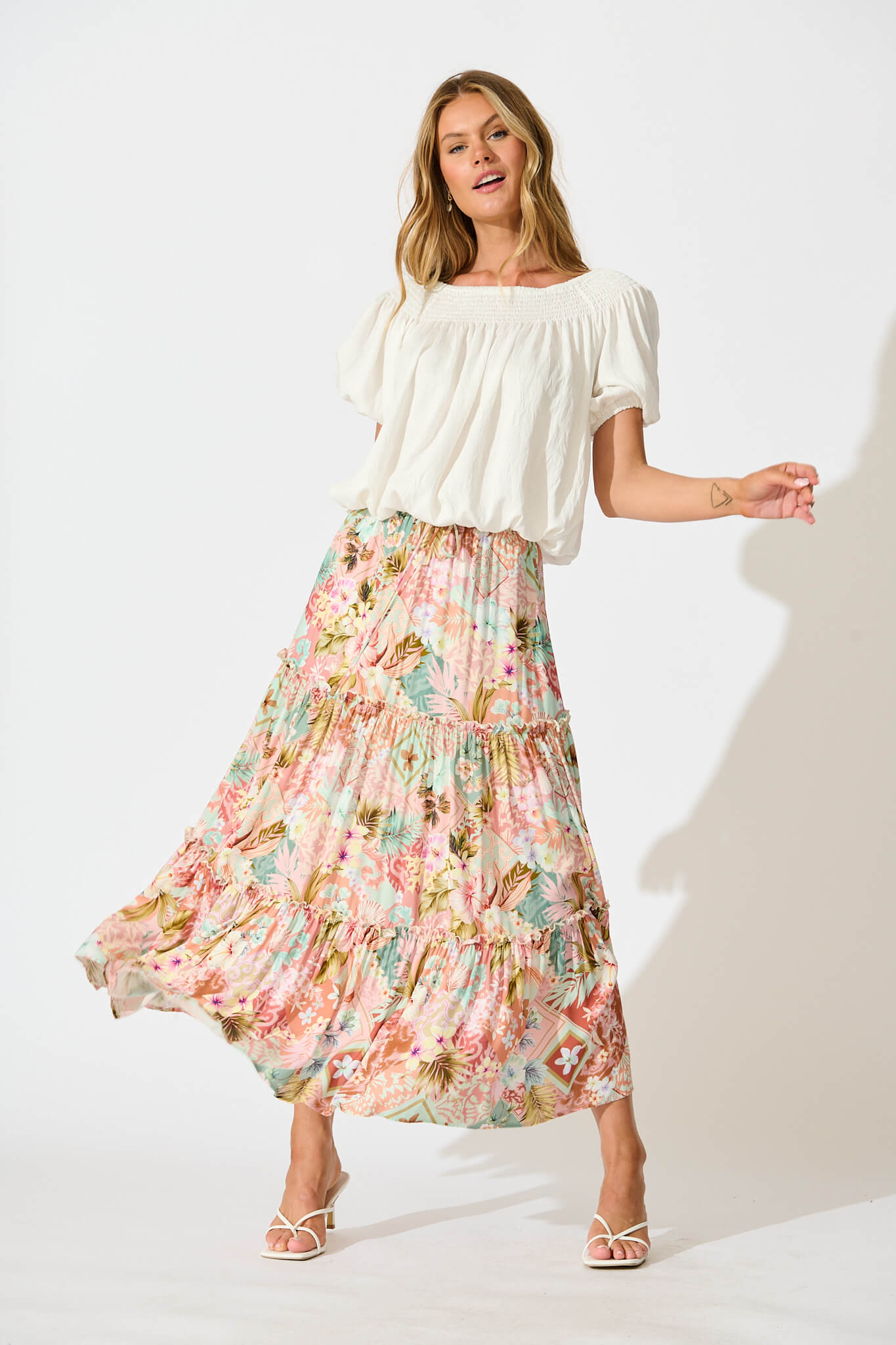 Clifford Maxi Skirt in Tropical Patchwork Print