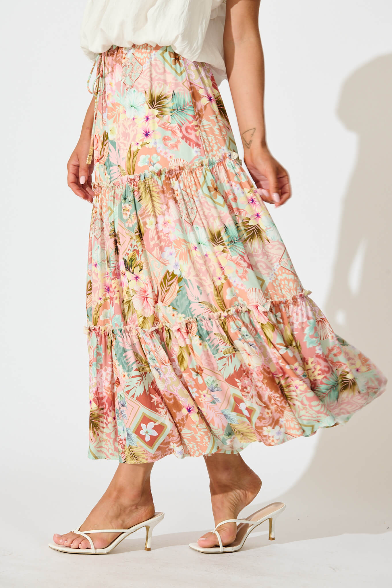 Clifford Maxi Skirt in Tropical Patchwork Print