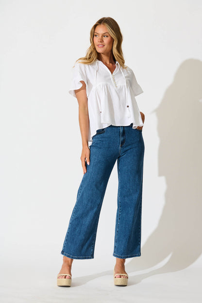 Jency Mid Rise Wide Leg Jean in Dark Blue Denim