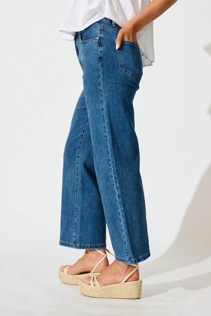 Jency Mid Rise Wide Leg Jean in Dark Blue Denim