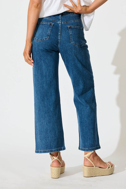 Jency Mid Rise Wide Leg Jean in Dark Blue Denim