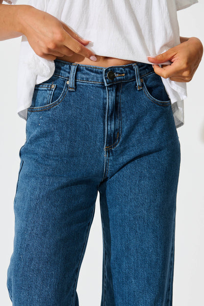Jency Mid Rise Wide Leg Jean in Dark Blue Denim