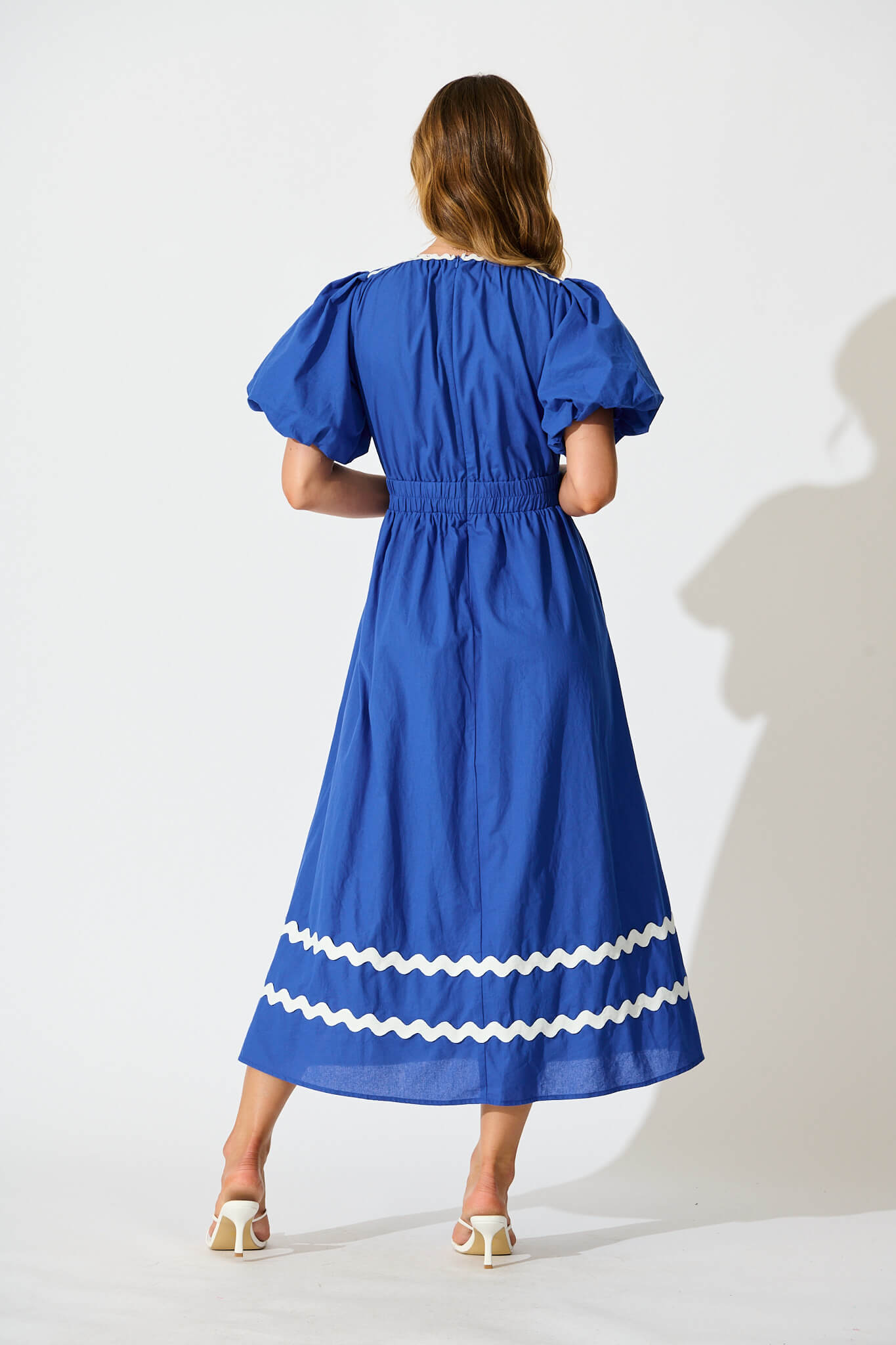 Indi Maxi Dress in Cobalt with White Ric Rac Trim Cotton