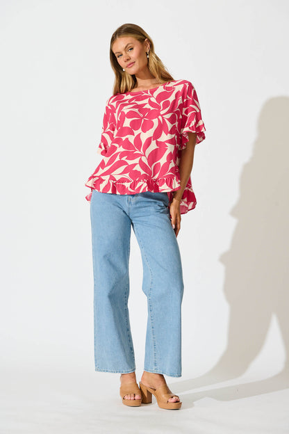 Catharina Top In Pink Leaf
