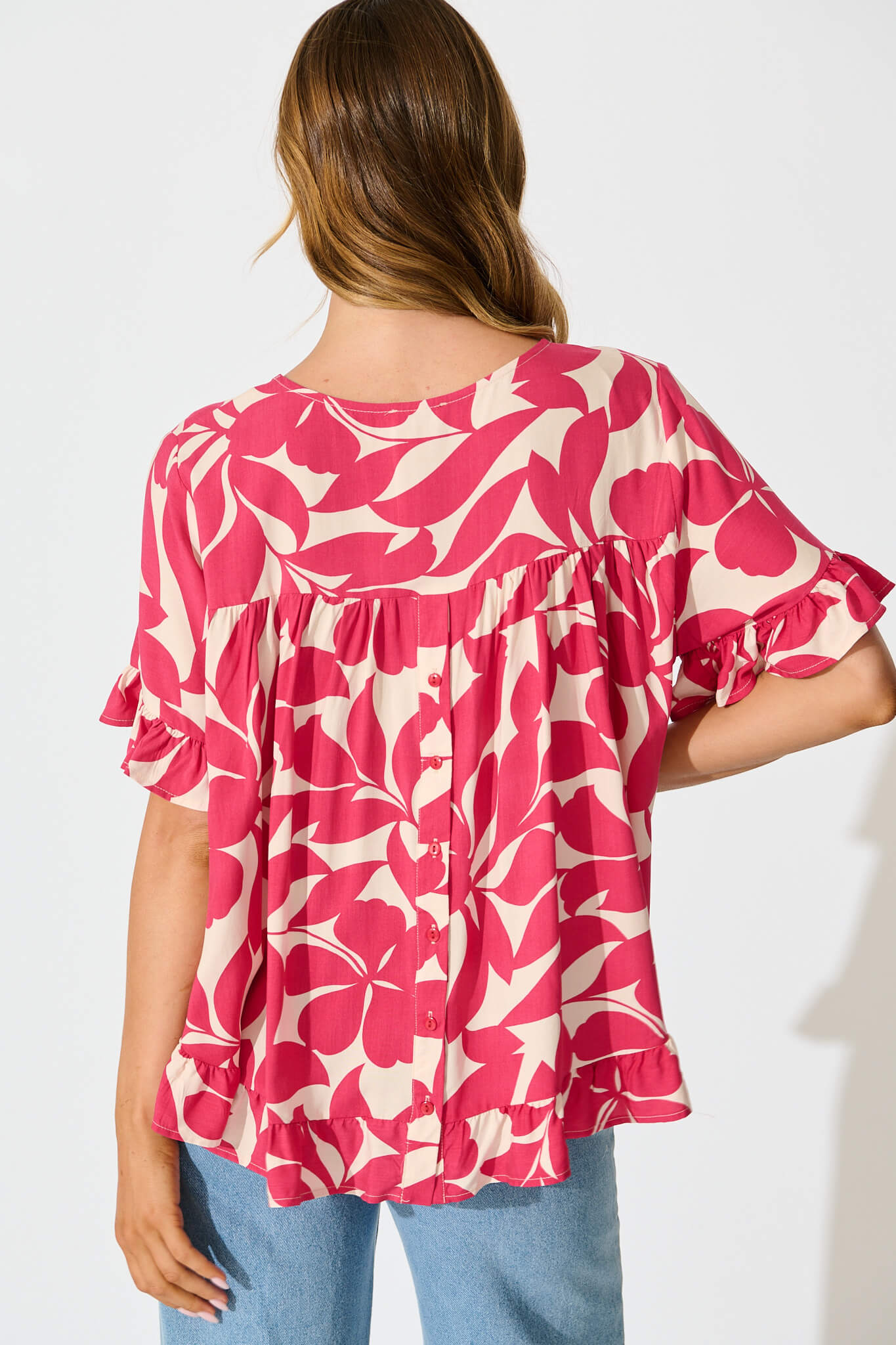Catharina Top In Pink Leaf