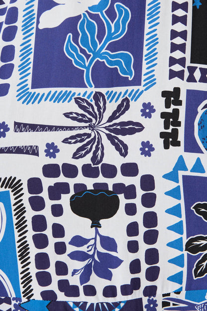 Romona Sundress in Blue Patchwork with Ric Rac Trim