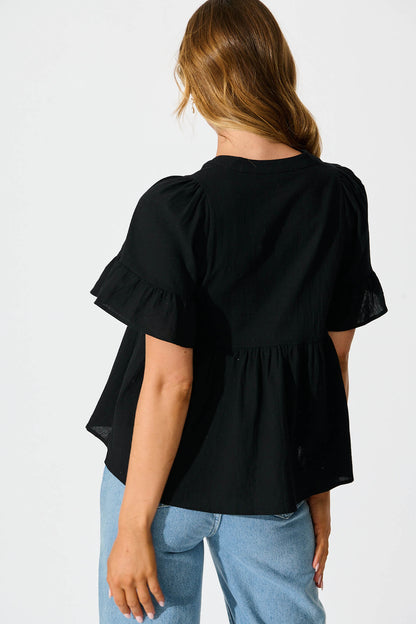 Orla Top in Black Cotton Linen