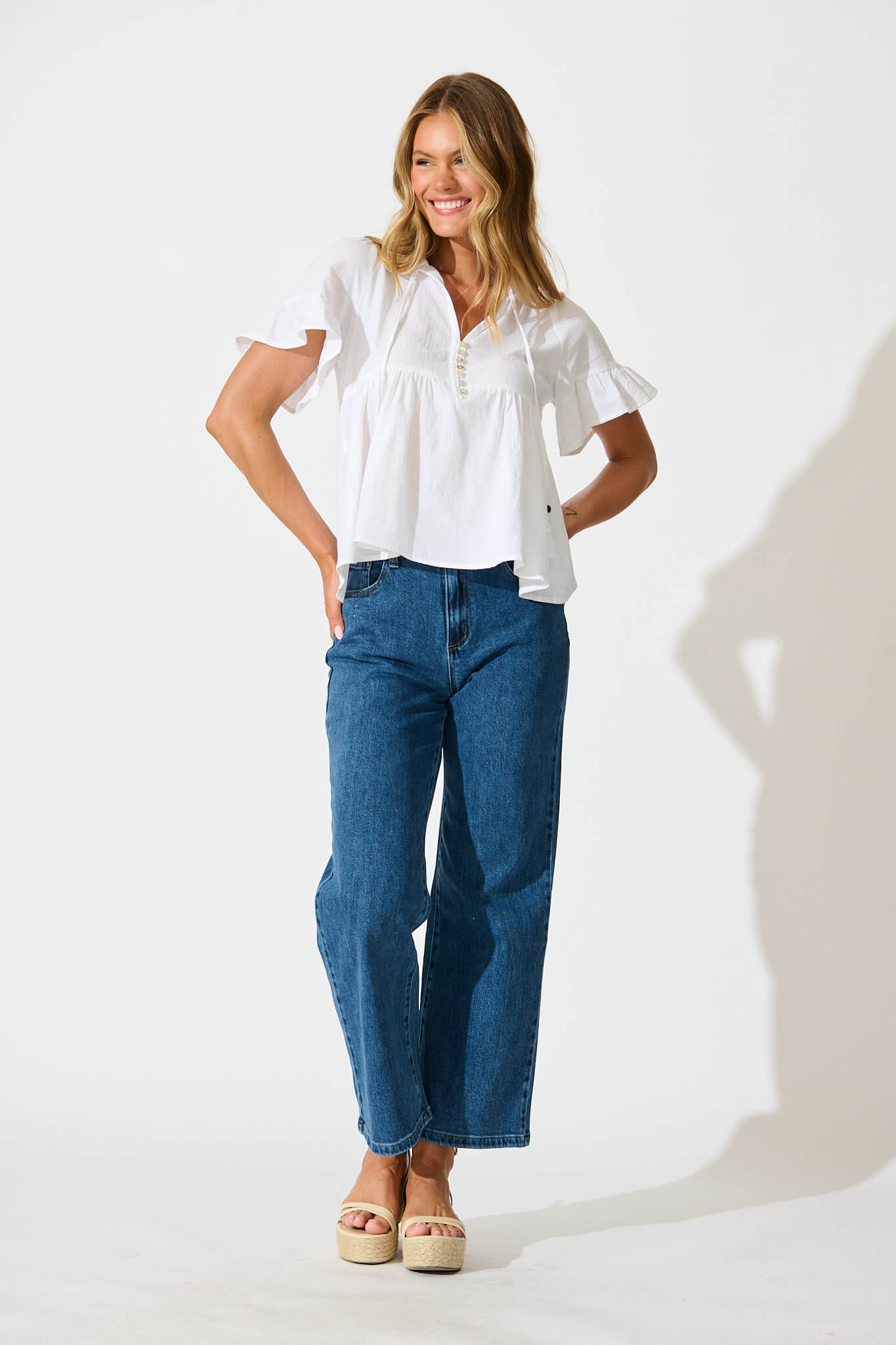 Orla Top in White Cotton Linen