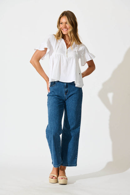 Orla Top in White Cotton Linen