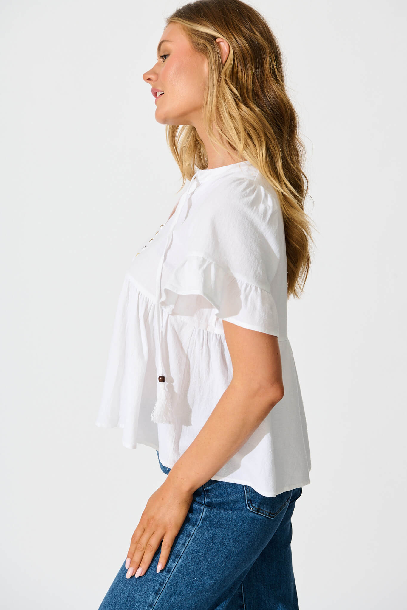 Orla Top in White Cotton Linen