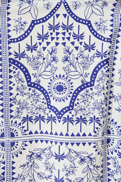 Delsanti Maxi Shirt Dress In White and Blue Cotton Linen