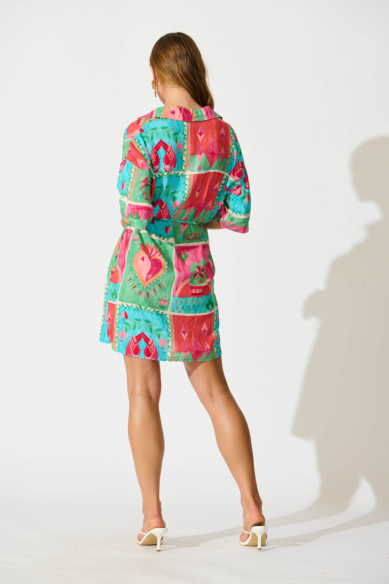 Raya Shirt Dress in Multi with Green Patchwork Print