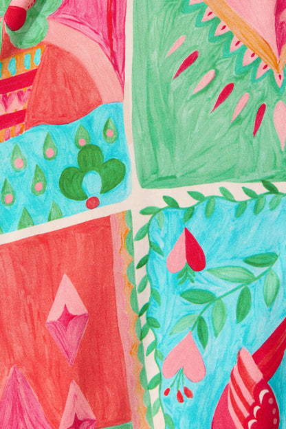 Raya Shirt Dress in Multi with Green Patchwork Print