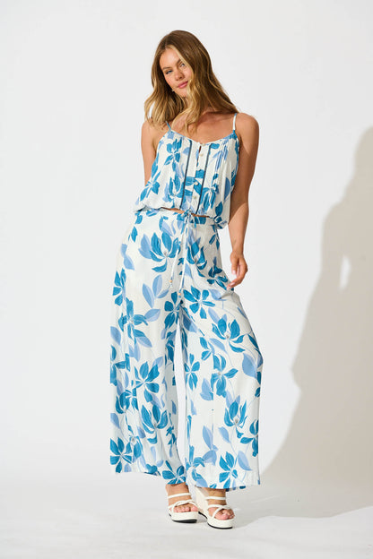 Azala Cami Top In White with Blue Floral