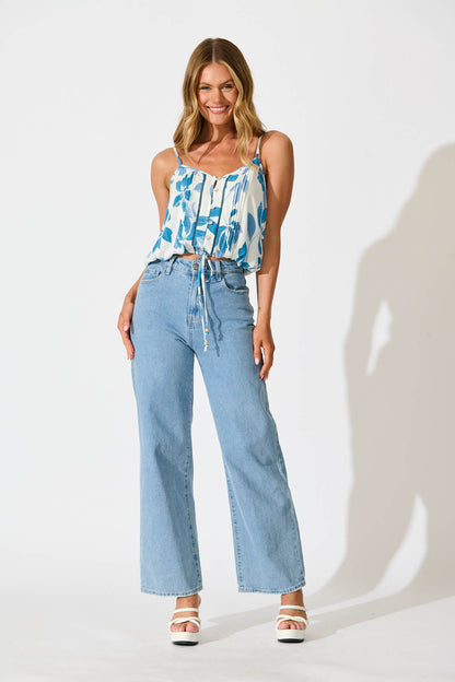 Azala Cami Top In White with Blue Floral