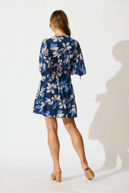 Lovin Dress In Navy with Grey Leaf