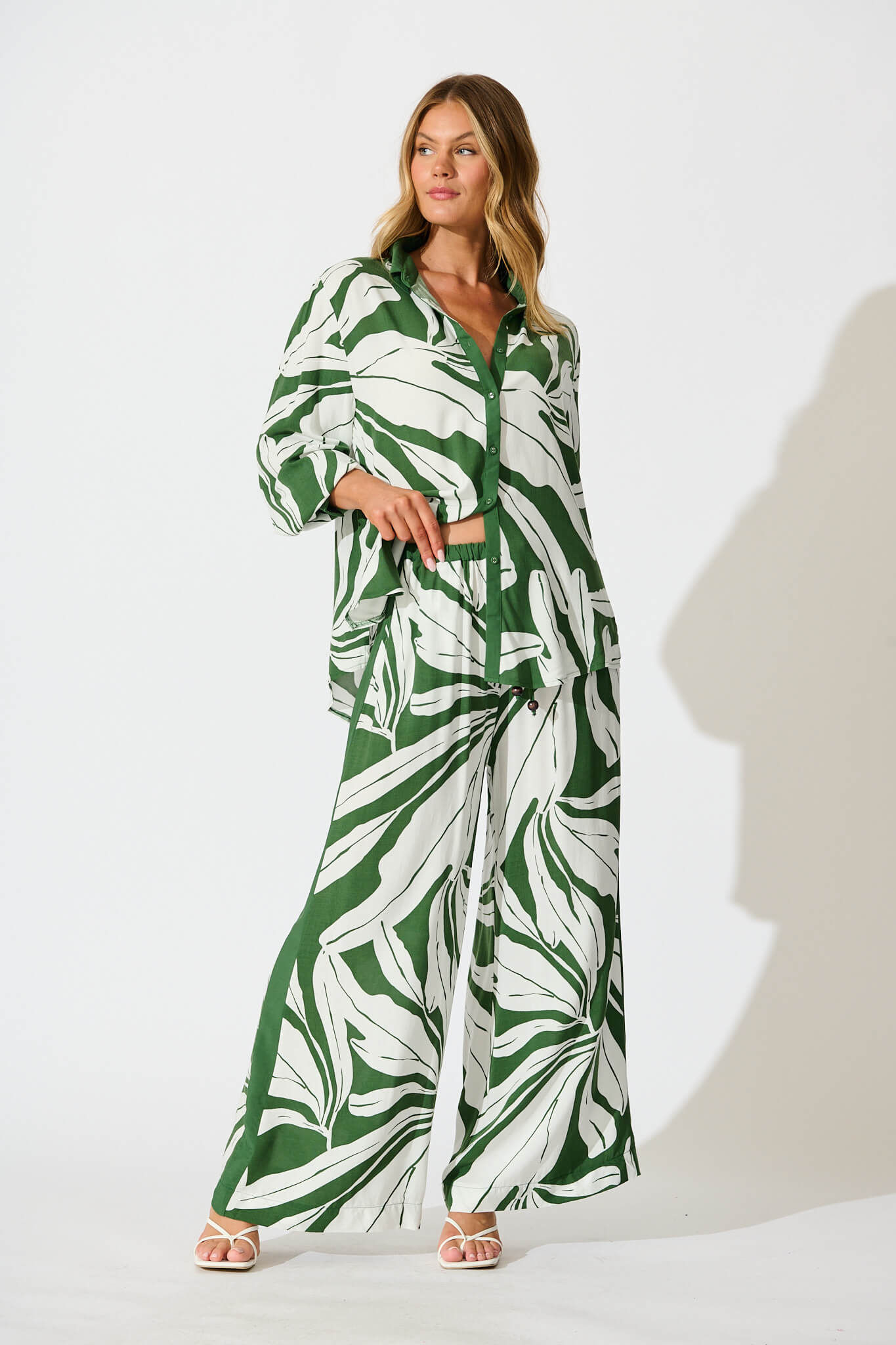 Adila Shirt in Green with White Leaf