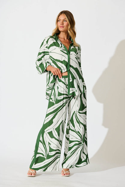 Adila Shirt in Green with White Leaf
