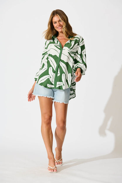 Adila Shirt in Green with White Leaf
