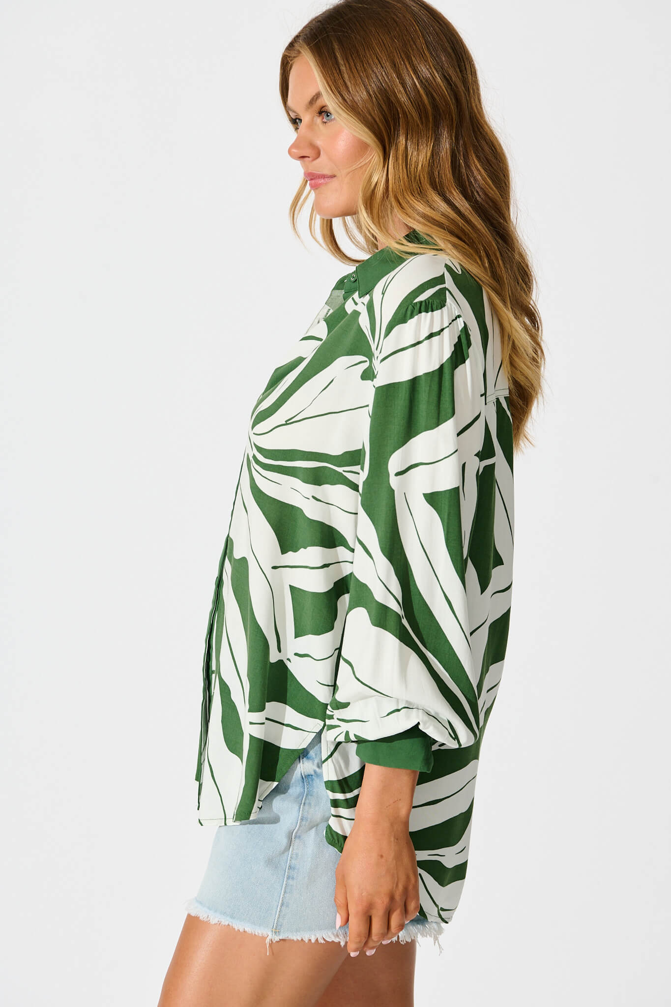 Adila Shirt in Green with White Leaf