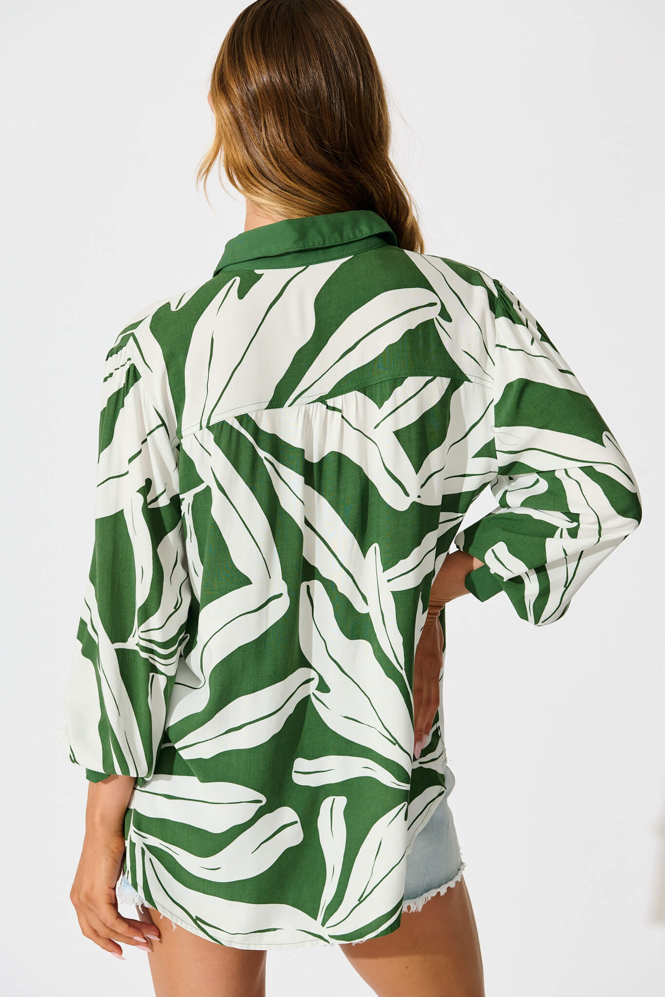 Adila Shirt in Green with White Leaf