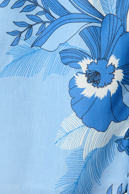Miela Shirt Dress In Blue and White Floral Linen Blend