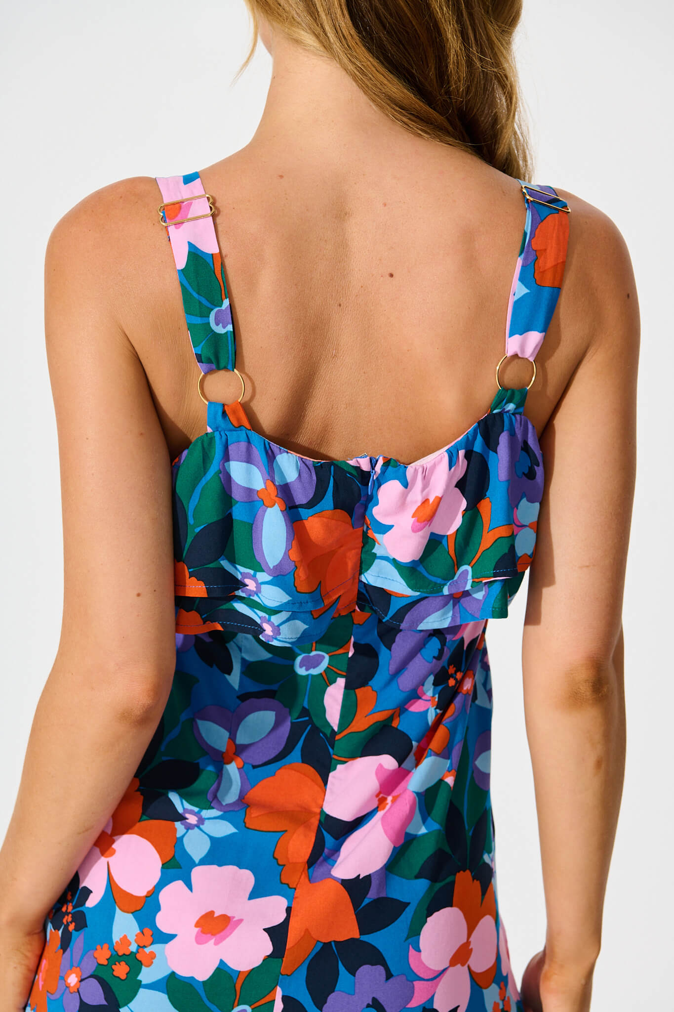 Cassidy Dress in Blue with Multi Floral Print