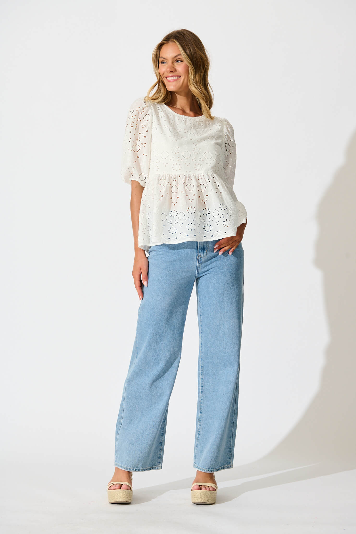 Stacy Top in White Broderie Cotton